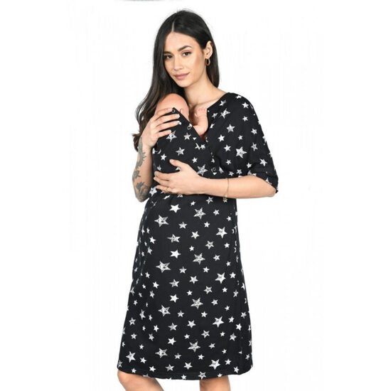 Dzemdību krekls BLACK/STARS ar pusgarām piedurknēm un kabatām